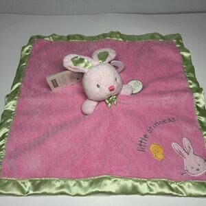 Carter’s Pink Bunny Lovey Green Satin Trim Baby Blanket Little Princess NWT